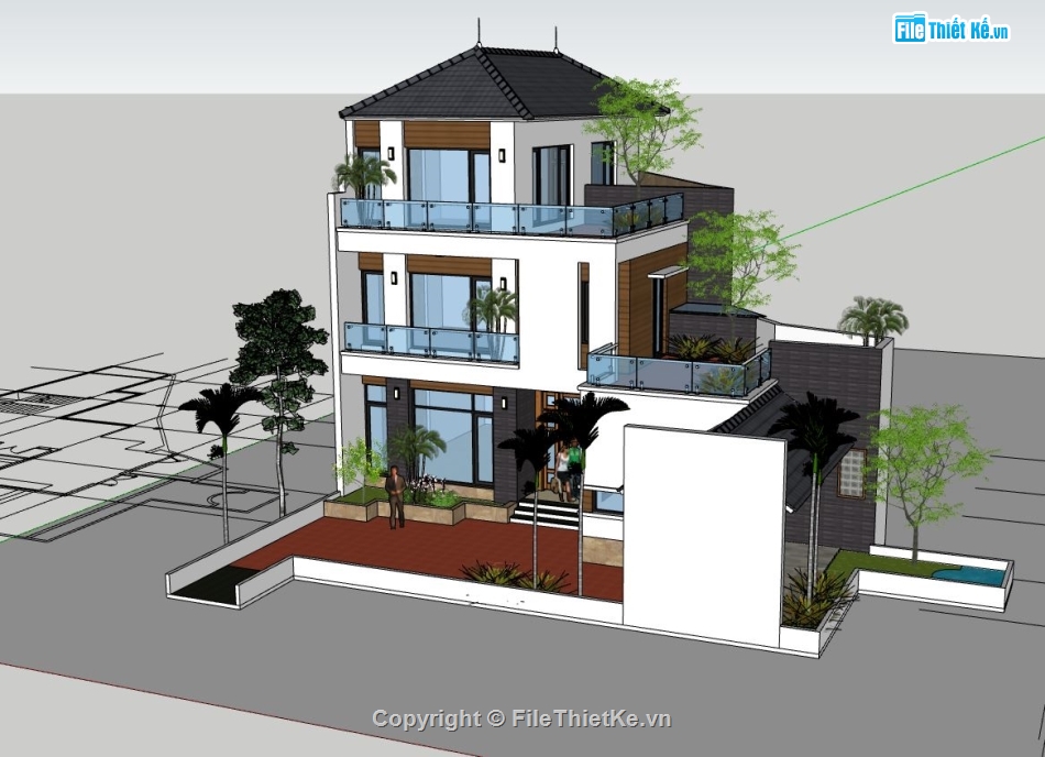 biệt thự 3 tầng,sketchup biêt 3 tầng,sketchup biệt thự 3 tầng