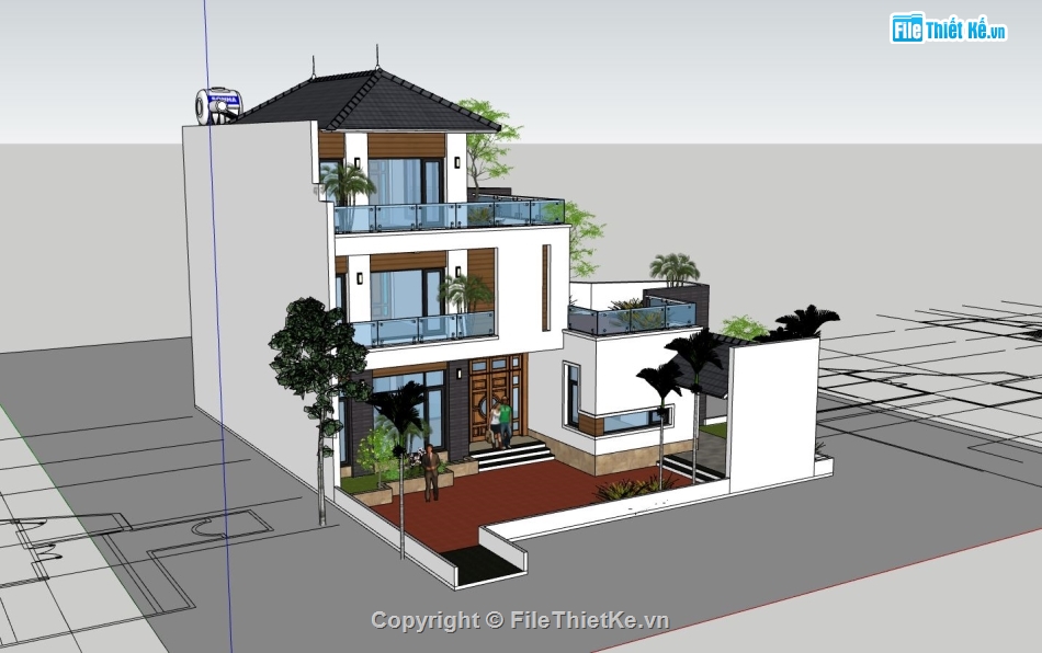 biệt thự 3 tầng,sketchup biêt 3 tầng,sketchup biệt thự 3 tầng