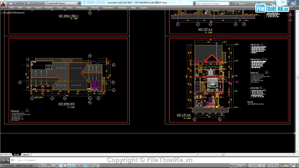 Biệt thự,file biệt thự 3 tầng,file cad biệt thự 3 tầng