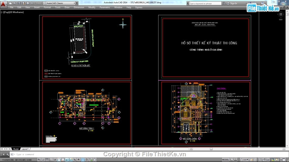 Biệt thự,file biệt thự 3 tầng,file cad biệt thự 3 tầng