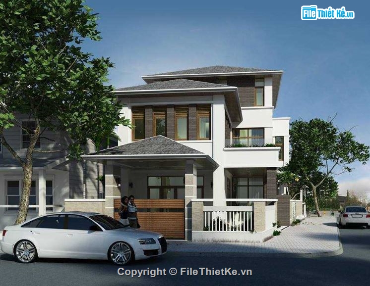 Biệt thự 3 tầng file sketchup,Model su biệt thự 3 tầng,biệt thự 3 tầng file su,biệt thự 3 tầng 8.8x20m
