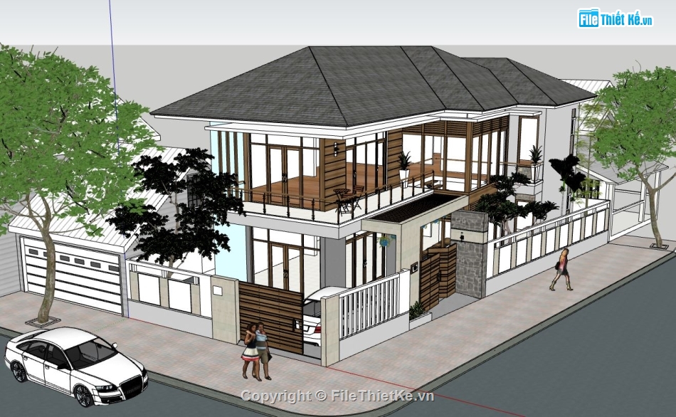 Biệt thự 3 tầng file sketchup,Model su biệt thự 3 tầng,biệt thự 3 tầng file su,biệt thự 3 tầng 8.8x20m