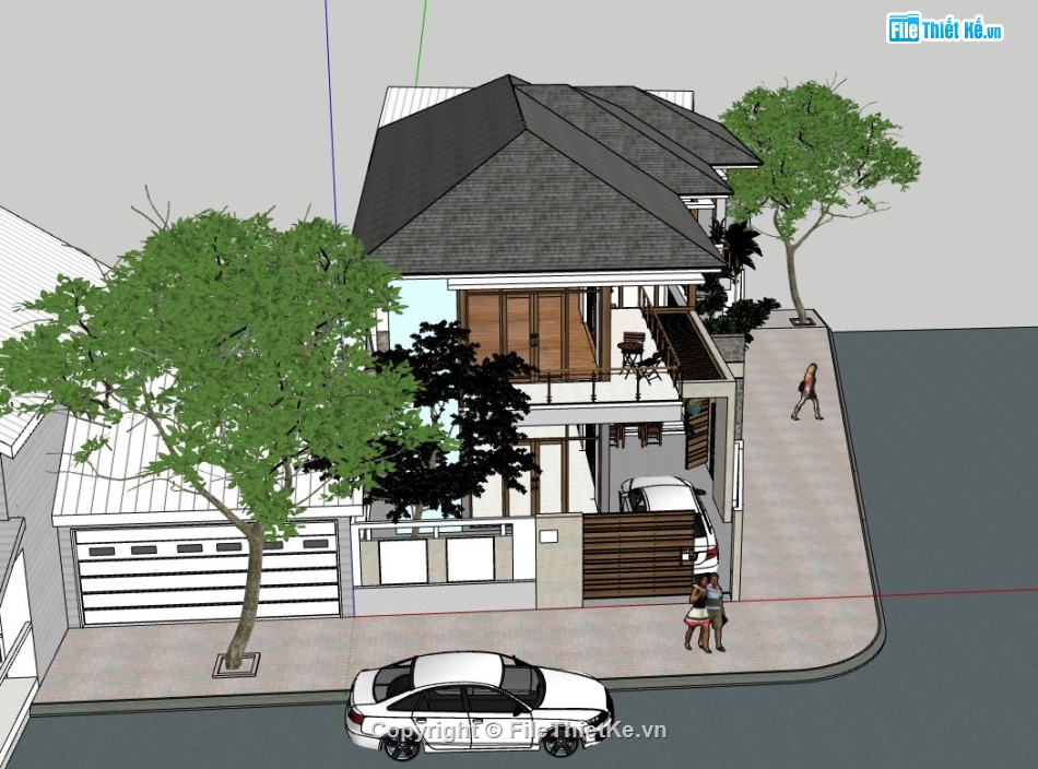 Biệt thự 3 tầng file sketchup,Model su biệt thự 3 tầng,biệt thự 3 tầng file su,biệt thự 3 tầng 8.8x20m