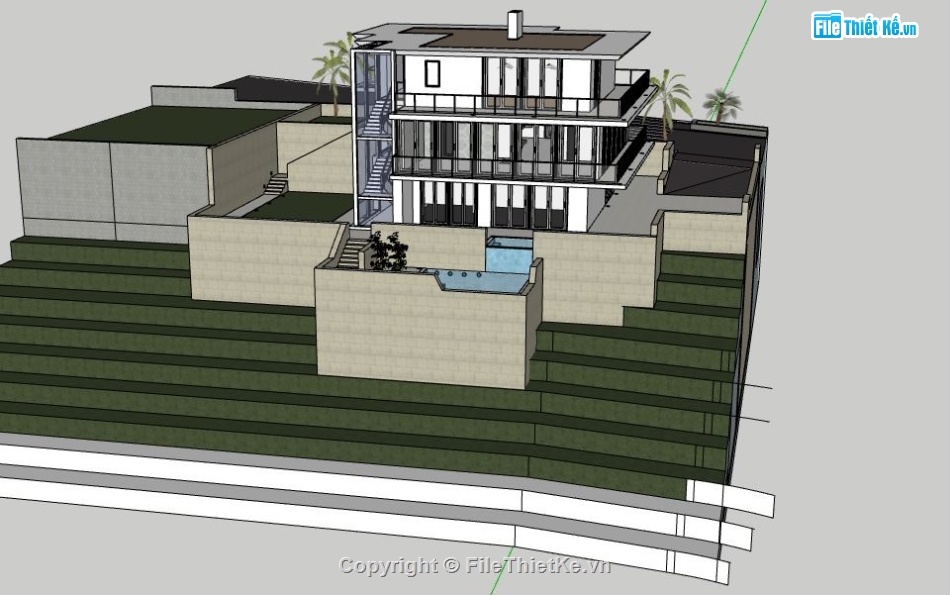 model su biệt thự 3 tầng,file sketchup biệt thự 3 tầng,sketchup biệt thự 3 tầng