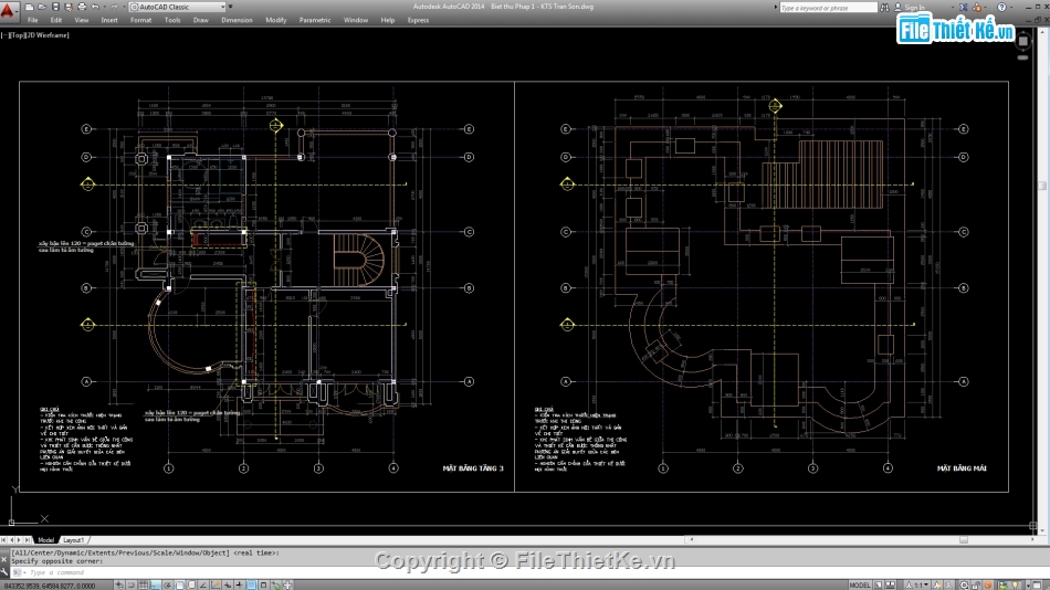 Biệt thự,Biệt thự 3 tầng,file cad biệt thự 3 tầng