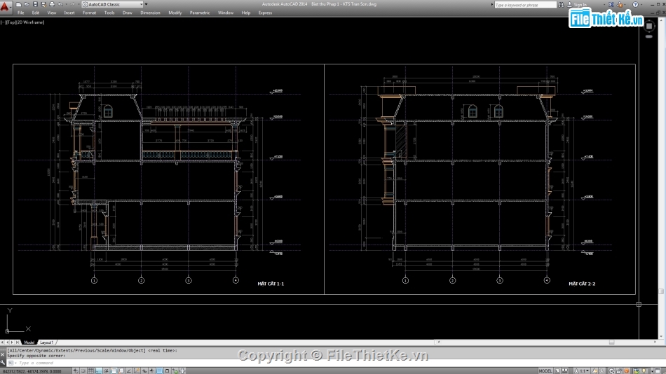 Biệt thự,Biệt thự 3 tầng,file cad biệt thự 3 tầng