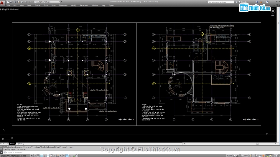 Biệt thự,Biệt thự 3 tầng,file cad biệt thự 3 tầng