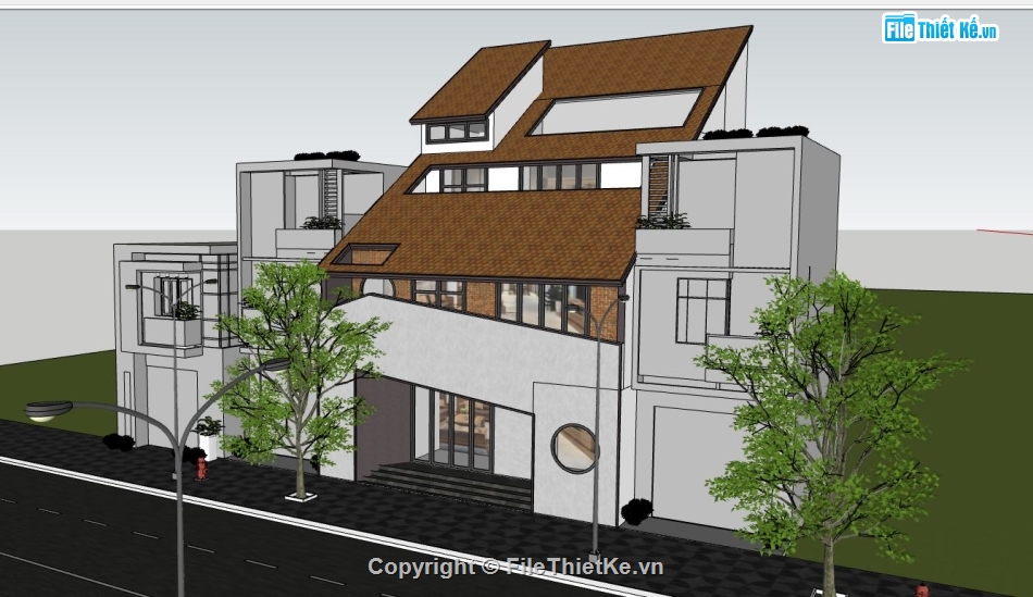 biệt thự 3 tầng su,sketchup biệt thự 3 tầng,mẫu biệt thự 3 tầng su