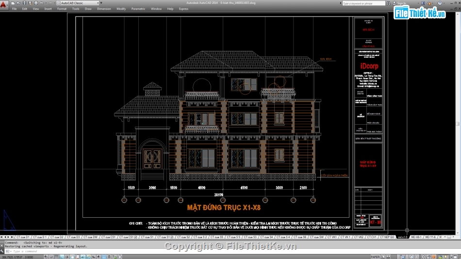 Biệt thự,File cad biệt thự 3 tầng,mẫu biệt thự 3 tầng,biệt thự 3 tầng