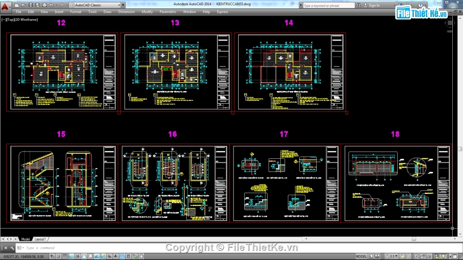 Biệt thự,file cad biệt thự 3 tầng,biệt thự 3 tầng