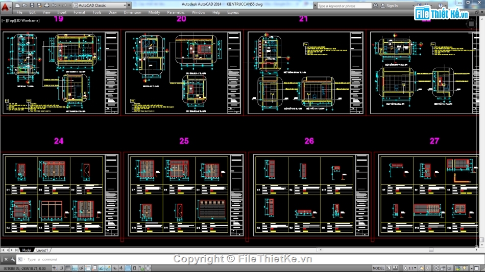 Biệt thự,file cad biệt thự 3 tầng,biệt thự 3 tầng
