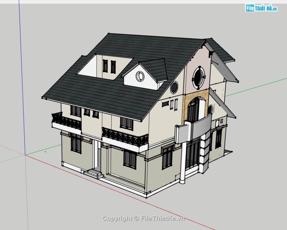 biệt thự 3 tầng,biệt thự 3 tầng sketchup,su biệt thự,sketchup biệt thự