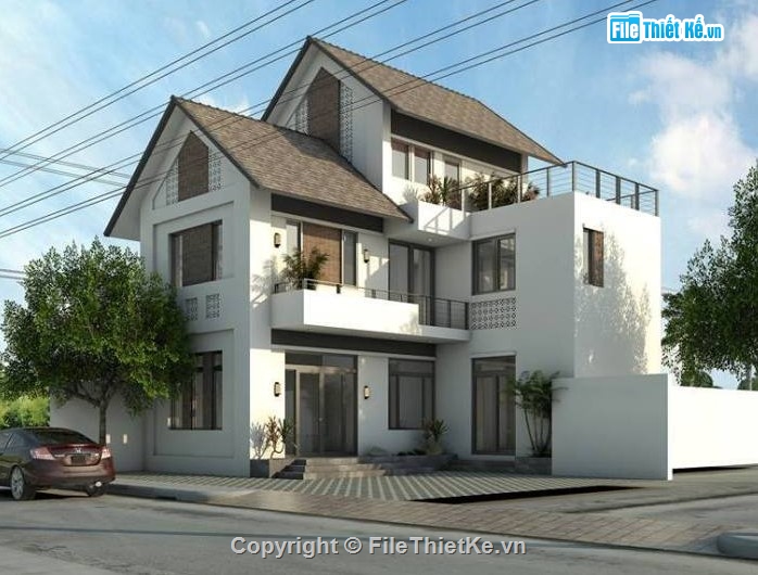 biệt thự sketchup,sketchup biệt thự,sketchup biệt thự 3 tầng
