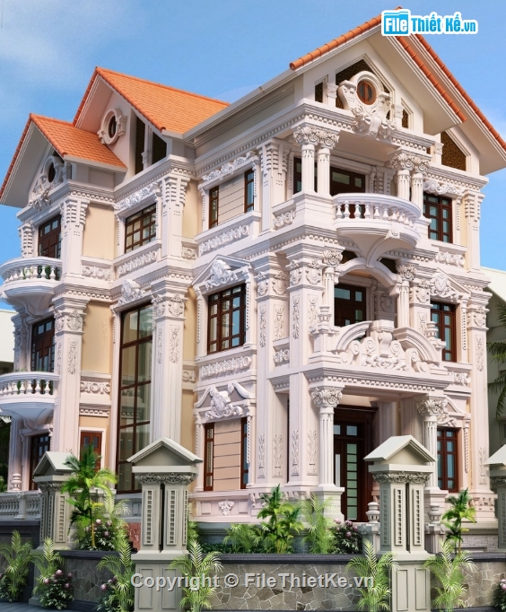 Biệt thự tân cổ điển,biệt thự 3 tầng,file cad biệt thự 3 tầng,cad biệt thự 3 tầng