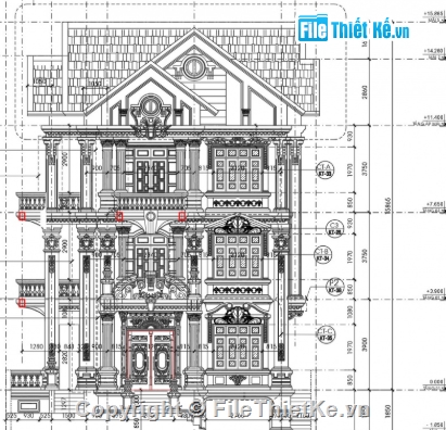 Biệt thự tân cổ điển,biệt thự 3 tầng,file cad biệt thự 3 tầng,cad biệt thự 3 tầng