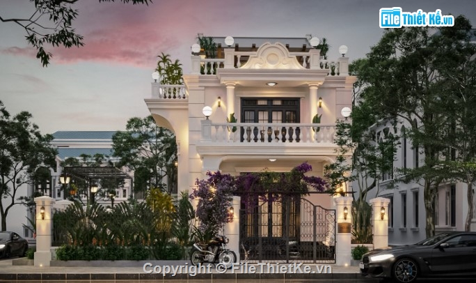 biệt thự cổ điển 3 tầng,3dmax biệt thự 3 tầng,biệt thự 3 tầng