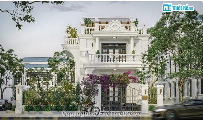 biệt thự cổ điển 3 tầng,3dmax biệt thự 3 tầng,biệt thự 3 tầng