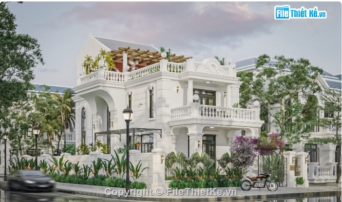 biệt thự cổ điển 3 tầng,3dmax biệt thự 3 tầng,biệt thự 3 tầng