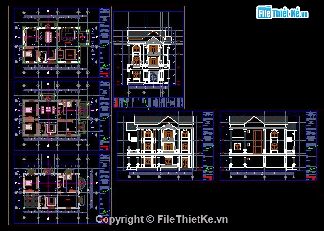 Biệt thự 3 tầng 9.3x14.88m,bản vẽ biệt thự tân cổ điển full,bản vẽ biệt thự 3 tầng,mẫu biệt thự 3 tầng