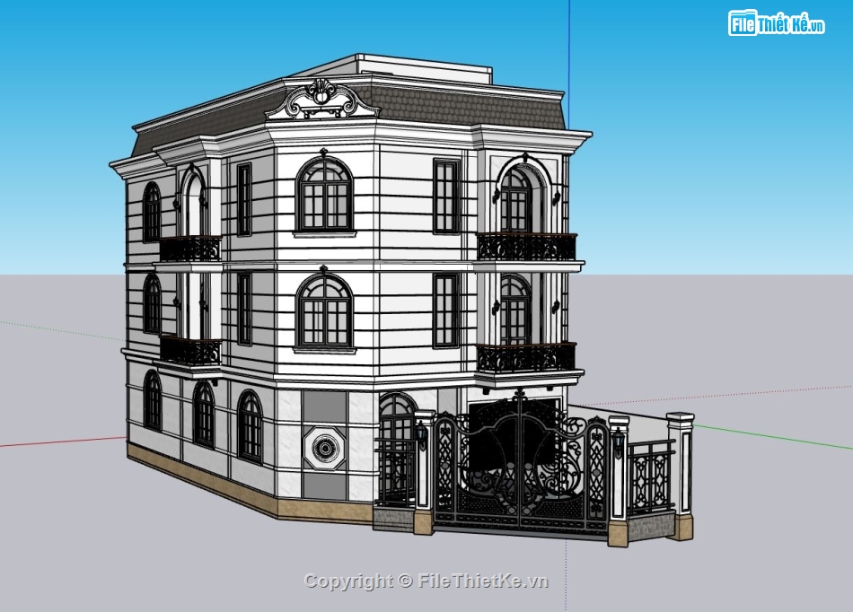 biệt thự 3 tầng,sketchup biệt thự 3 tầng,model su biệt thự 3 tầng