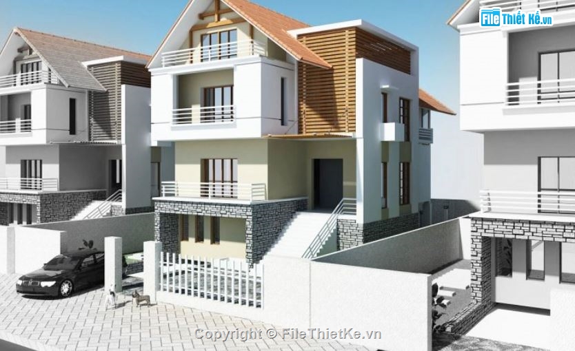 biệt thự 3 tầng,kiến trúc 3 tầng,file kiến trúc 3 tầng