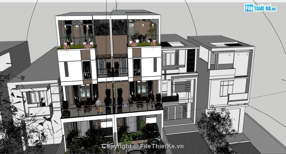 Biệt thự  4 tầng 10x17m,Model su biệt thự 4 tầng,biệt thự 4 tầng file su,biệt thự 4 tầng model su