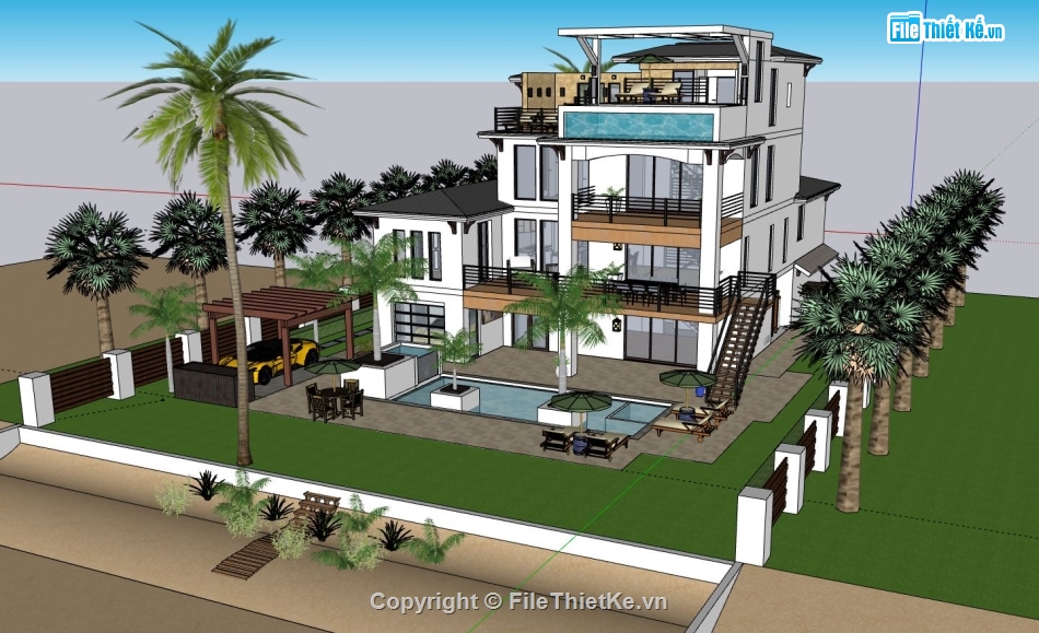 Biệt thự 4 tầng,file sketchup biệt thự 4 tầng,biệt thự 4 tầng file su,model su biệt thự 4 tầng,file su biệt thự 4 tầng