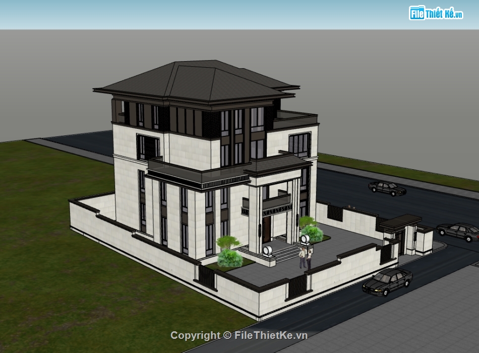 su biệt thự,sketchup biệt thự,su biệt thự 4 tầng
