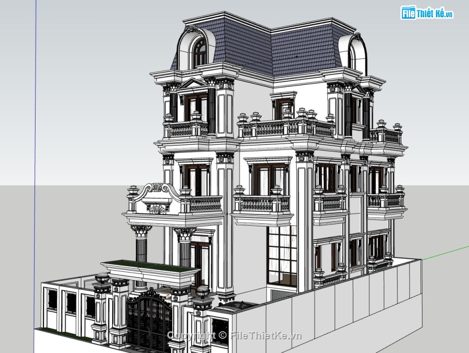 Biệt thự tân cổ điển 4 tầng,Biệt thự tân cổ điển,model su biệt thự tân cổ điển,file su biệt thự tân cổ điển