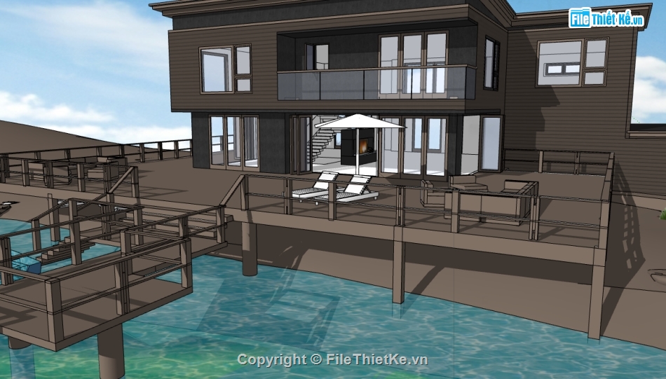 biệt thự bờ biển 2 tầng file su,dựng 3d su biệt thự 2 tầng,file sketchup biệt thự bờ biển