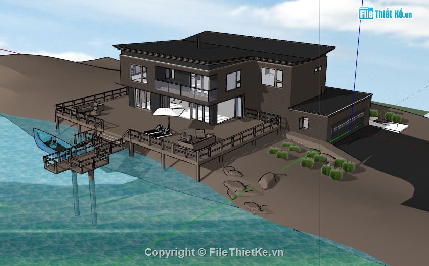 biệt thự bờ biển 2 tầng file su,dựng 3d su biệt thự 2 tầng,file sketchup biệt thự bờ biển