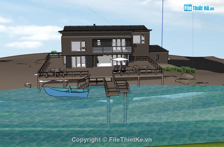 biệt thự bờ biển 2 tầng file su,dựng 3d su biệt thự 2 tầng,file sketchup biệt thự bờ biển