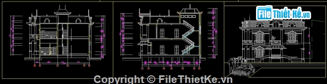 Bản vẽ biệt thự 2 tầng cổ điển,Biệt thự cổ điển 2 tầng KT 14.5x15m,Bản vẽ thiết kế biệt thự KT 14.5x15 cao 2 tầng,Biệt thự 2 tầng phong cách cổ điển