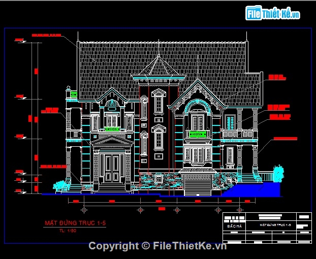 bản vẽ cad biệt thự 3 tầng 12x15m,bản vẽ thiết kế biệt thự 3 tầng 12x15m,biệt thự 12x15m 3 tầng phong cách cổ điển,bản vẽ biệt thự đẹp 3 tầng