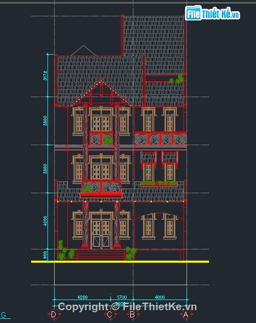 full kiến trúc,kiến trúc biệt thự,file cad kiến trúc,nhà full kiến trúc,Biệt thự 5 tầng 9x19m,biệt thự 5 tầng