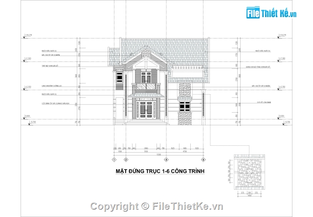 phối cảnh,phối cảnh nhà phố 2 tầng,phối cảnh công trình,biêt thự pháp cổ,Biệt thự hai tầng 11.3x13.6m,bản vẽ biệt thự 2 tầng