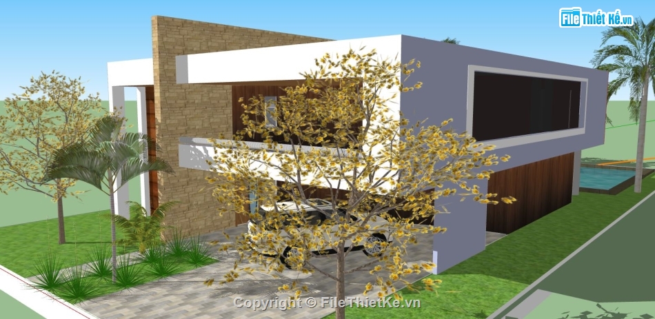 Biệt thự 2 tầng hiện đại,Biệt thự  2 tầng,file sketchup biệt thự 2 tầng