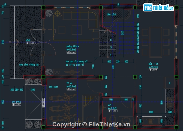 Biet thu 2.5 tang hien dai,Biet thu hien dai 8x10.8m,Biet thu hien dai huong Dong Nam