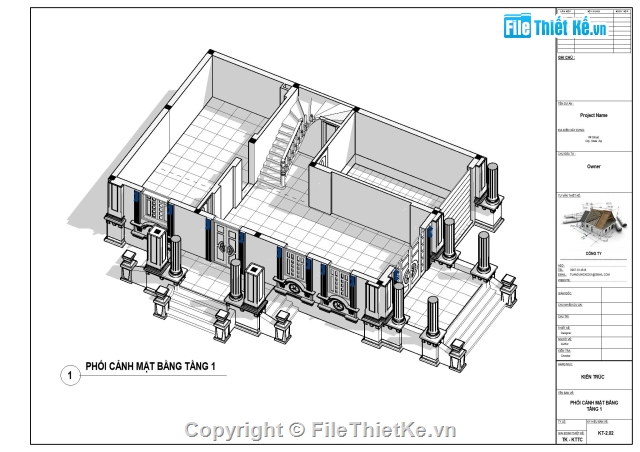 Biệt thự tân cổ điển,file revit biệt thự lâu đài,bản vẽ revit biệt thự lâu đài,reviet biệt thự lâu đài 9.77x14.35m,biệt thự lâu đài 3 tầng