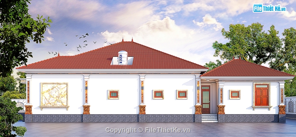 Biệt thự,File cad biệt thự 1 tầng,bản vẽ biệt thự 1 tầng