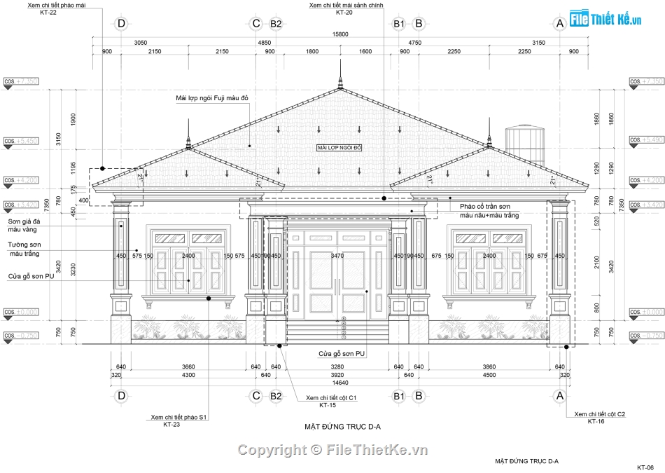 Biệt thự,File cad biệt thự 1 tầng,bản vẽ biệt thự 1 tầng