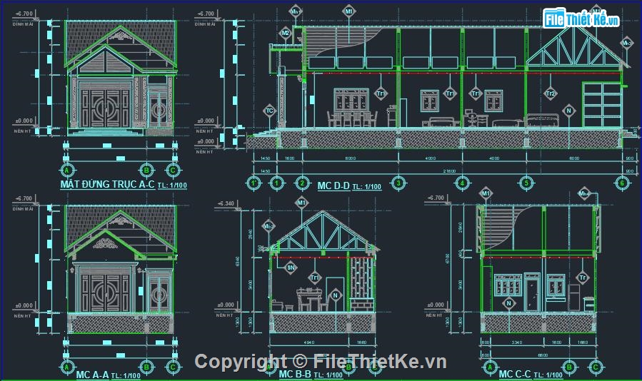 Bản vẽ mái thái,Bản vẽ biệt thự mái thái,bản vẽ mái thái đẹp