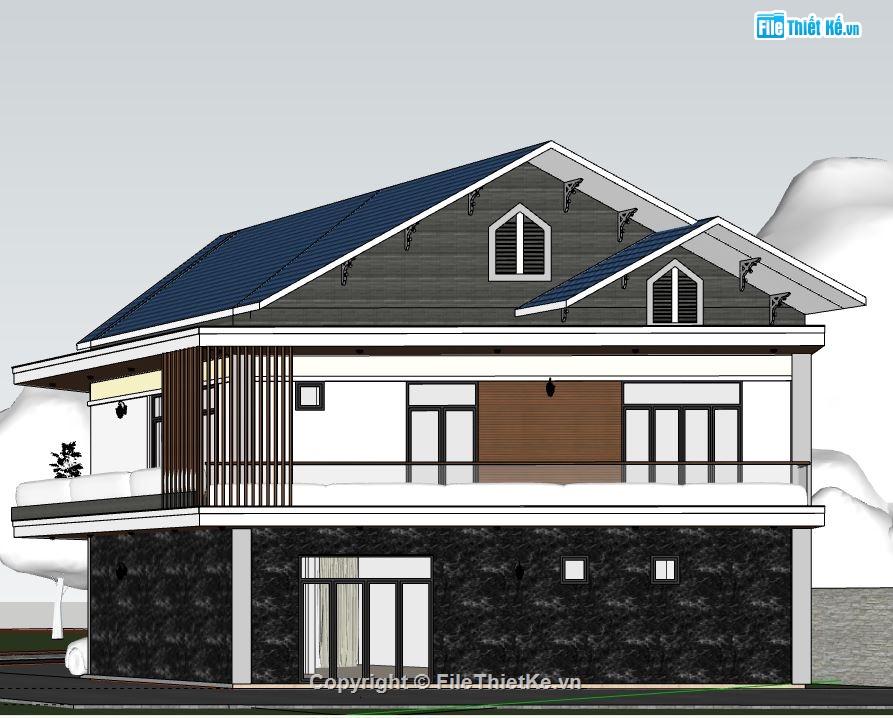 biệt thự 2 tầng,su biệt thự 2 tầng,sketchup biệt thự