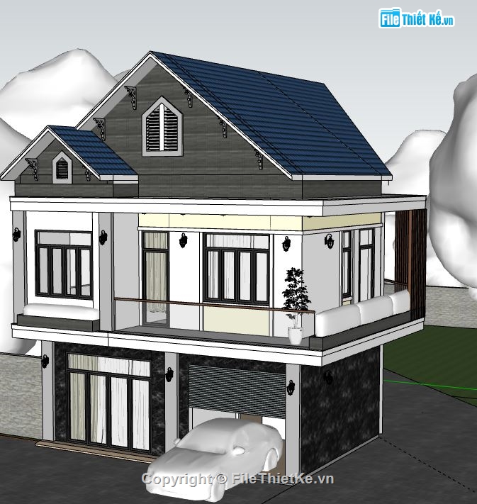 biệt thự 2 tầng,su biệt thự 2 tầng,sketchup biệt thự