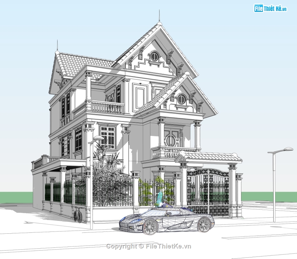 Biệt thự revit 3 tầng,revit biệt thự mái thái,Biệt thự mái thái 3 tầng,biệt thự đẹp 2