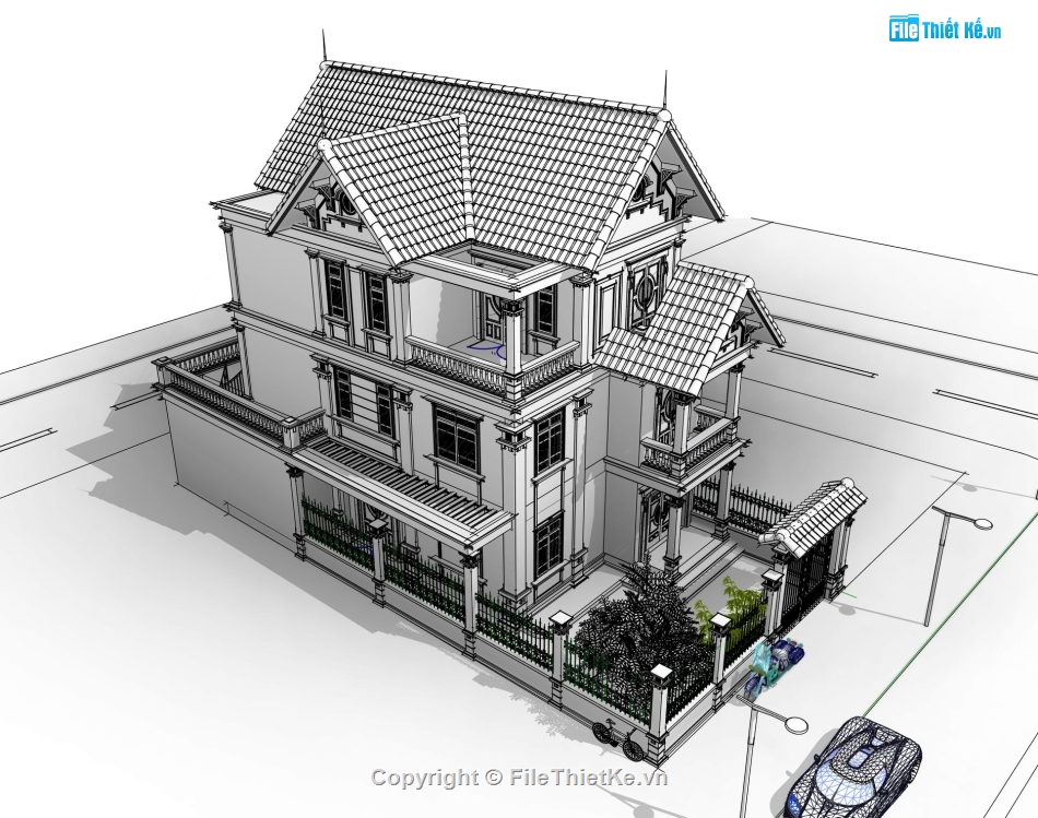 Biệt thự revit 3 tầng,revit biệt thự mái thái,Biệt thự mái thái 3 tầng,biệt thự đẹp 2