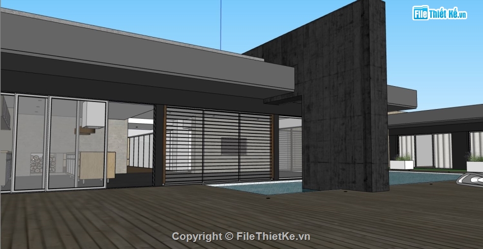 model su biệt thự 1 tầng,file sketchup biệt thự 1 tầng,mẫu biệt thự 1 tầng