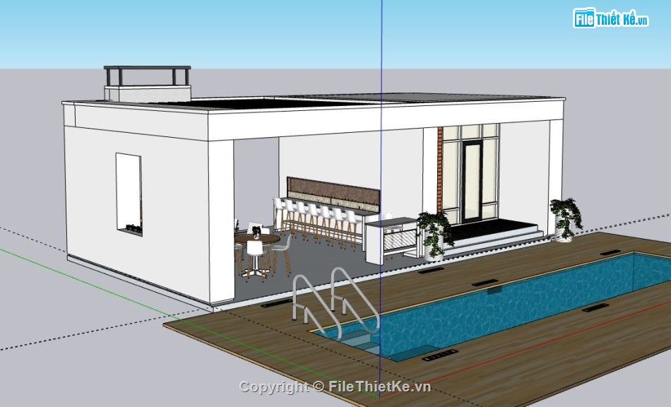 Biệt thự nghỉ dưỡng,model su biệt thự 1 tầng,file su biệt thự 1 tầng,biệt thự 1 tầng file su,sketchup biệt thự 1 tầng