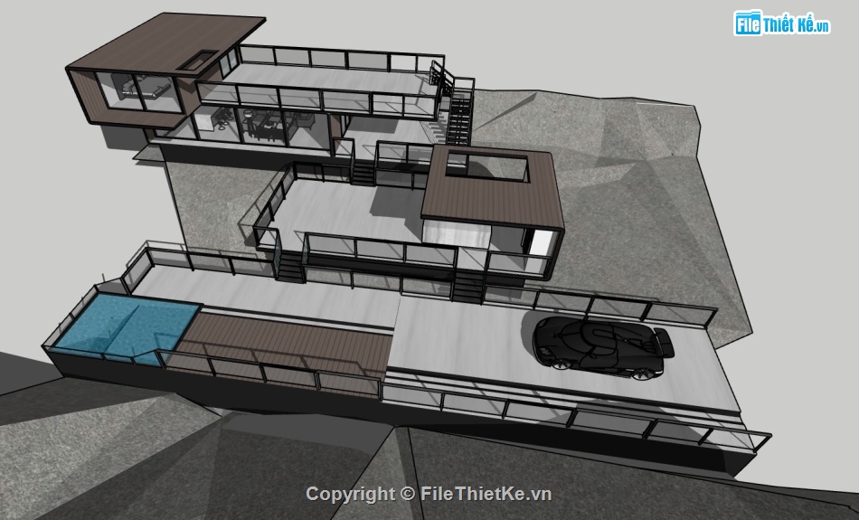 Biệt thự  2 tầng,Biệt thự nghỉ dưỡng 2 tầng,sketchup biệt thự 2 tầng