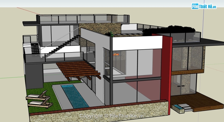 Biệt thự  2 tầng,biệt thự nghỉ dưỡng 2 tầng,file sketchup biệt thự 2 tầng